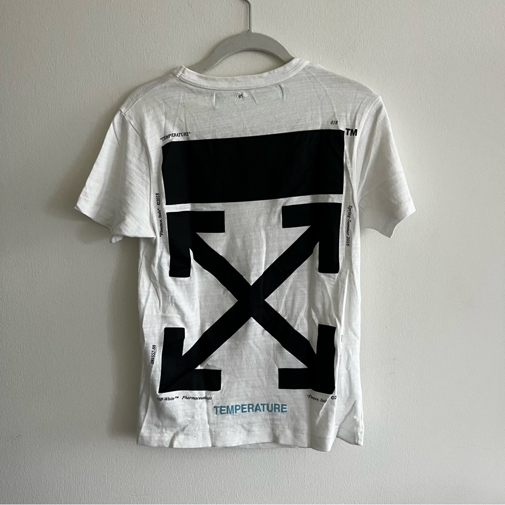 OFF-WHITE Mona Lisa Temperature T-shirt men’s size XXS small rip on top in back - Picture 5 of 10